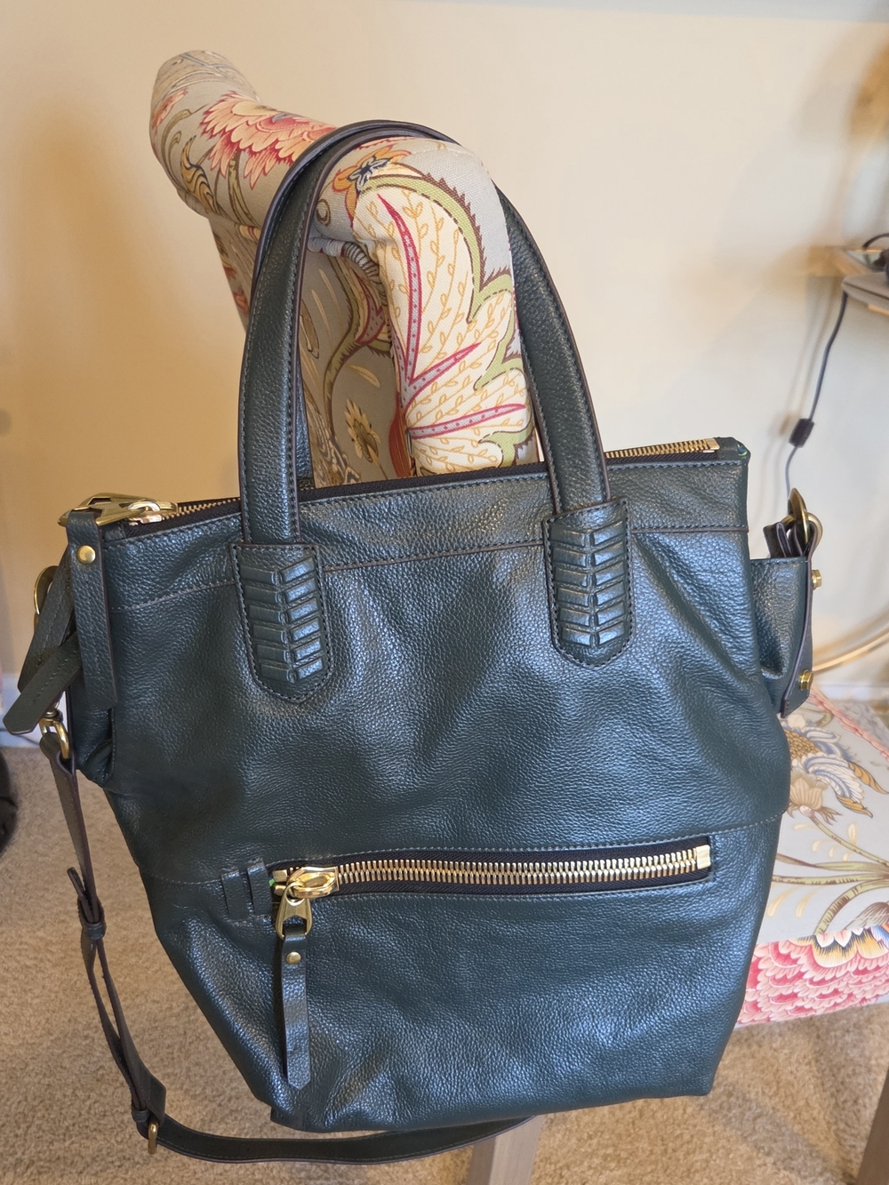 orYANY Dark Green Leather Shoulder Tote with Gold Hardware